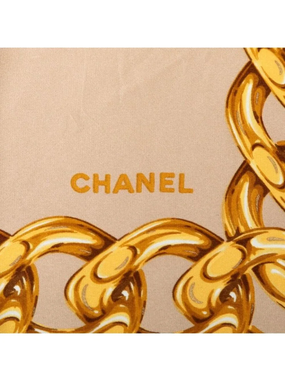 Chanel CC Logo Floral Chain Scarf Large Beige Multicolor Silk